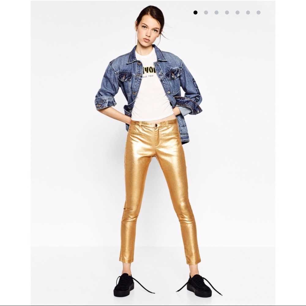 NWT Zara Metallic Gold Vegan Leather Pants